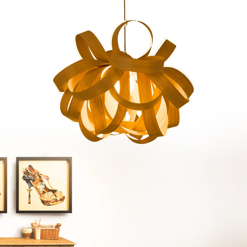 18"/23.5" Wide Twist Pendant Lamp Contemporary Wooden 1 Light Living Room Hanging Light in Beige Clearhalo 'Ceiling Lights' 'Modern Pendants' 'Modern' 'Pendant Lights' 'Pendants' Lighting' 1791217