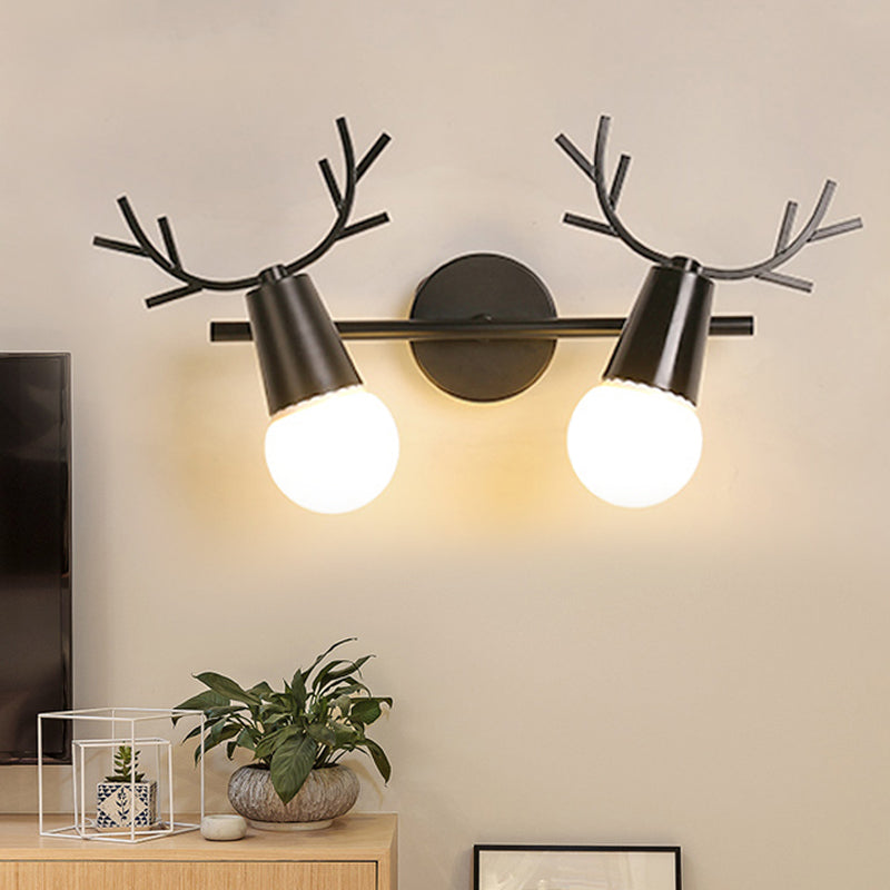 Modern Monochrome Wall Light Antlers 2 Lights Metal Sconce Light for Foyer Kindergarten Black Clearhalo 'Wall Lamps & Sconces' 'Wall Lights' Lighting' 1791238