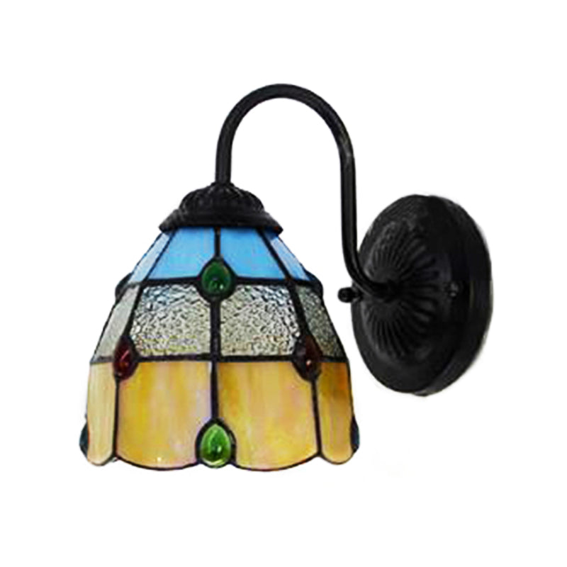 Tiffany Dome Wall Light Fixture 1 Head Yellow-Blue Glass Sconce Light with Agate Decoration Clearhalo 'Industrial' 'Middle century wall lights' 'Tiffany wall lights' 'Tiffany' 'Wall Lamps & Sconces' 'Wall Lights' Lighting' 179134