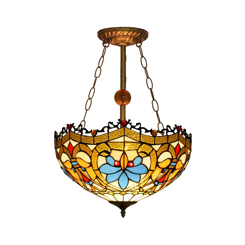 Yellow Glass Bowl Semi Flush Ceiling Light Victorian Design Tiffany Ceiling Lamp for Restaurant Clearhalo 'Ceiling Lights' 'Close To Ceiling Lights' 'Close to ceiling' 'Glass shade' 'Glass' 'Pendant Lights' 'Semi-flushmount' 'Tiffany close to ceiling' 'Tiffany' Lighting' 179193