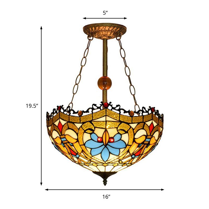 Yellow Glass Bowl Semi Flush Ceiling Light Victorian Design Tiffany Ceiling Lamp for Restaurant Clearhalo 'Ceiling Lights' 'Close To Ceiling Lights' 'Close to ceiling' 'Glass shade' 'Glass' 'Pendant Lights' 'Semi-flushmount' 'Tiffany close to ceiling' 'Tiffany' Lighting' 179194