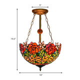 Tiffany Rustic Blossom Ceiling Lamp Stained Glass Inverted Semi Flush Ceiling Light in Orange-Red Clearhalo 'Ceiling Lights' 'Close To Ceiling Lights' 'Close to ceiling' 'Glass shade' 'Glass' 'Pendant Lights' 'Semi-flushmount' 'Tiffany close to ceiling' 'Tiffany' Lighting' 179207