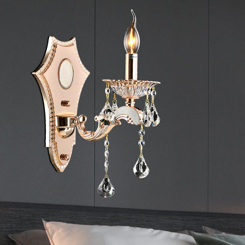 Bare Bulb Sconce Light Fixture Vintage Style Clear Crystal 1/2-Head Gold Finish Wall Mount Light 1.0 Gold Clearhalo 'Cast Iron' 'Glass' 'Industrial' 'Modern wall lights' 'Modern' 'Tiffany' 'Traditional wall lights' 'Wall Lamps & Sconces' 'Wall Lights' Lighting' 1792605