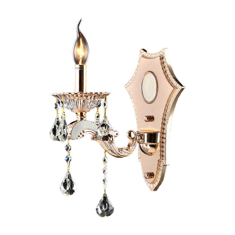 Bare Bulb Sconce Light Fixture Vintage Style Clear Crystal 1/2-Head Gold Finish Wall Mount Light Clearhalo 'Cast Iron' 'Glass' 'Industrial' 'Modern wall lights' 'Modern' 'Tiffany' 'Traditional wall lights' 'Wall Lamps & Sconces' 'Wall Lights' Lighting' 1792607