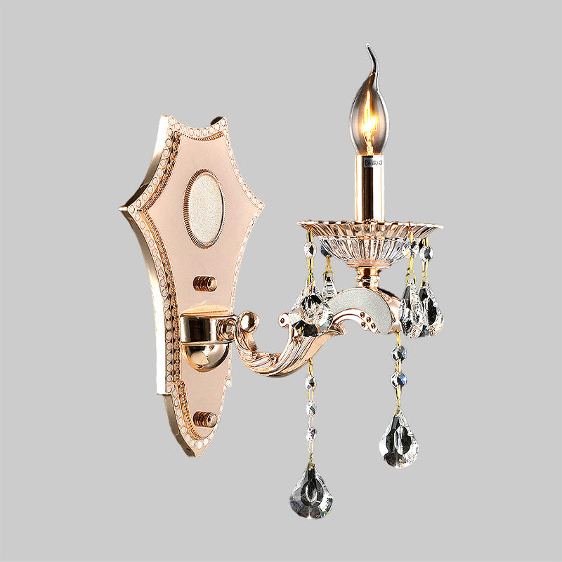 Bare Bulb Sconce Light Fixture Vintage Style Clear Crystal 1/2-Head Gold Finish Wall Mount Light Clearhalo 'Cast Iron' 'Glass' 'Industrial' 'Modern wall lights' 'Modern' 'Tiffany' 'Traditional wall lights' 'Wall Lamps & Sconces' 'Wall Lights' Lighting' 1792608