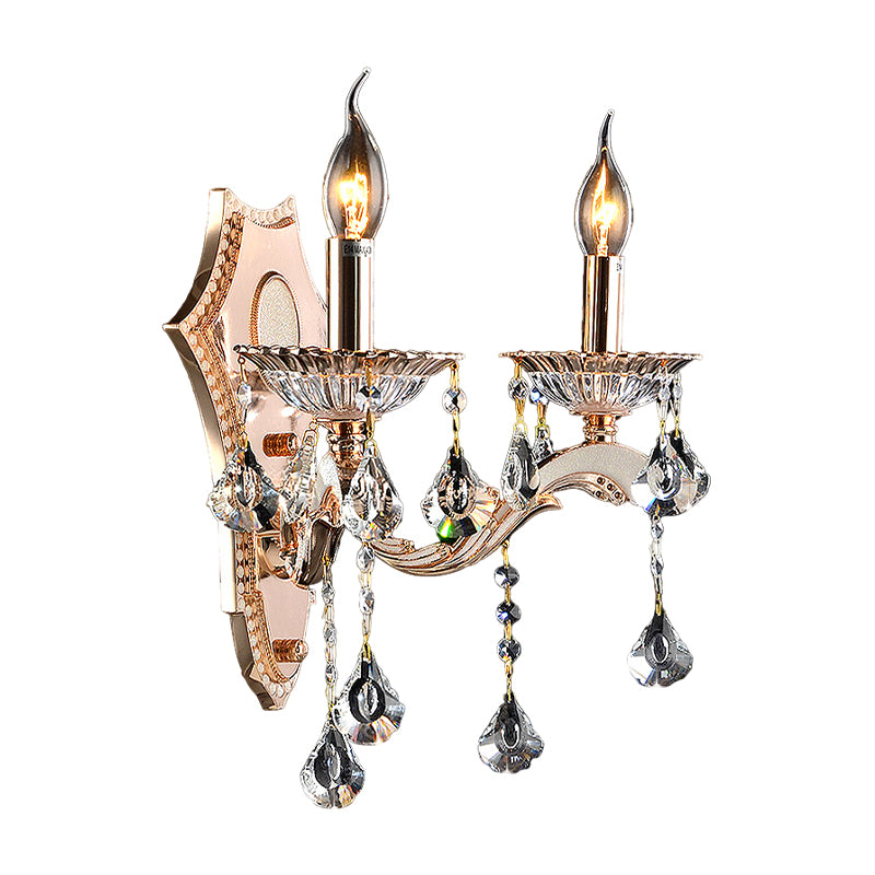 Bare Bulb Sconce Light Fixture Vintage Style Clear Crystal 1/2-Head Gold Finish Wall Mount Light Clearhalo 'Cast Iron' 'Glass' 'Industrial' 'Modern wall lights' 'Modern' 'Tiffany' 'Traditional wall lights' 'Wall Lamps & Sconces' 'Wall Lights' Lighting' 1792612