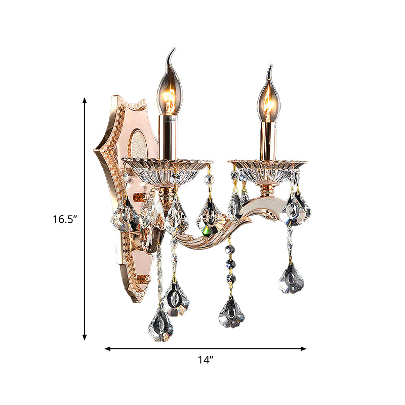Bare Bulb Sconce Light Fixture Vintage Style Clear Crystal 1/2-Head Gold Finish Wall Mount Light Clearhalo 'Cast Iron' 'Glass' 'Industrial' 'Modern wall lights' 'Modern' 'Tiffany' 'Traditional wall lights' 'Wall Lamps & Sconces' 'Wall Lights' Lighting' 1792614