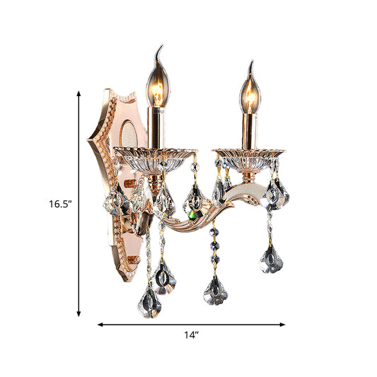 Bare Bulb Sconce Light Fixture Vintage Style Clear Crystal 1/2-Head Gold Finish Wall Mount Light Clearhalo 'Cast Iron' 'Glass' 'Industrial' 'Modern wall lights' 'Modern' 'Tiffany' 'Traditional wall lights' 'Wall Lamps & Sconces' 'Wall Lights' Lighting' 1792614