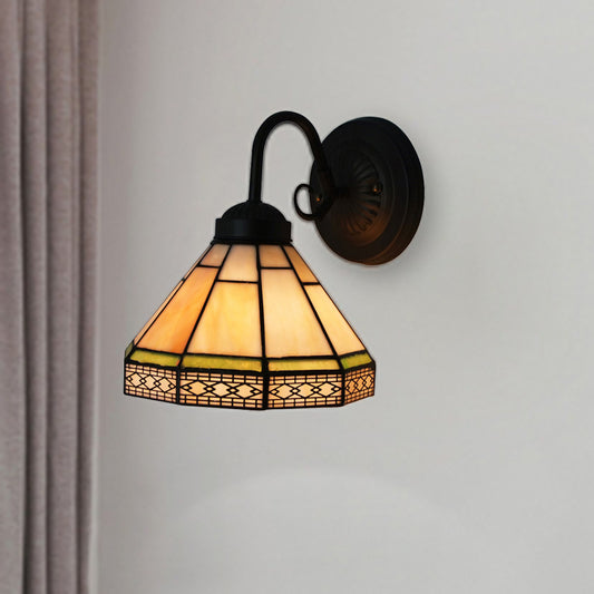 Geometric Wall Sconce Lighting Traditional 1 Light Stained Glass Wall Light for Dining Room Beige Clearhalo 'Industrial' 'Middle century wall lights' 'Tiffany wall lights' 'Tiffany' 'Wall Lamps & Sconces' 'Wall Lights' Lighting' 179472