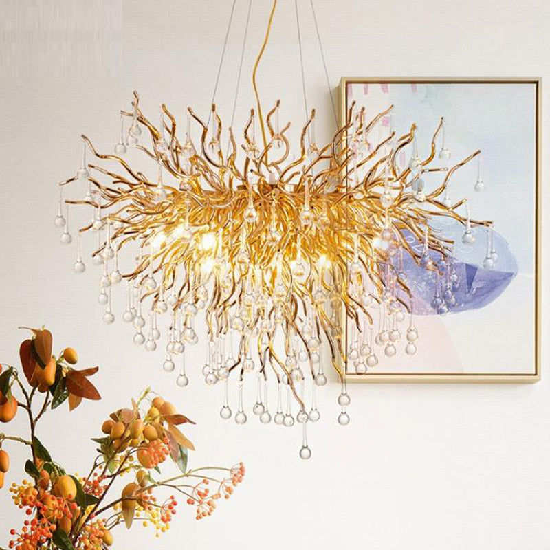 23.5"/31.5" W Clear Crystal Raindrop Hanging Chandelier Rustic 8/10 Lights Gold Ceiling Lamp for Living Room Clearhalo 'Ceiling Lights' 'Chandeliers' Lighting' options 1795367