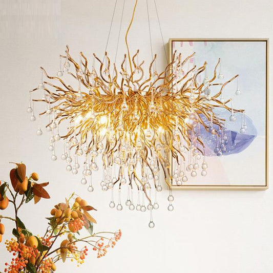 23.5"/31.5" W Clear Crystal Raindrop Hanging Chandelier Rustic 8/10 Lights Gold Ceiling Lamp for Living Room Clearhalo 'Ceiling Lights' 'Chandeliers' Lighting' options 1795367