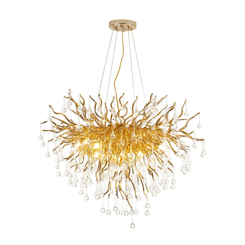 23.5"/31.5" W Clear Crystal Raindrop Hanging Chandelier Rustic 8/10 Lights Gold Ceiling Lamp for Living Room Clearhalo 'Ceiling Lights' 'Chandeliers' Lighting' options 1795371