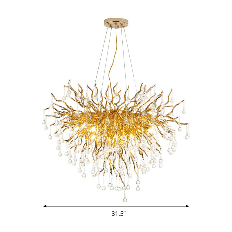 23.5"/31.5" W Clear Crystal Raindrop Hanging Chandelier Rustic 8/10 Lights Gold Ceiling Lamp for Living Room Clearhalo 'Ceiling Lights' 'Chandeliers' Lighting' options 1795372