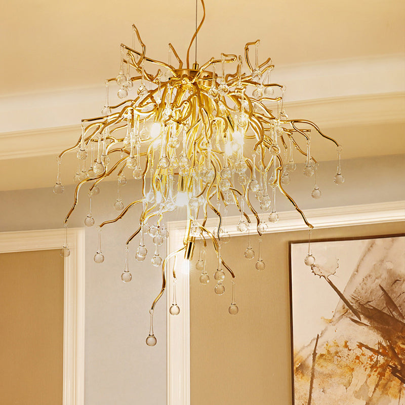 23.5"/31.5" W Clear Crystal Raindrop Hanging Chandelier Rustic 8/10 Lights Gold Ceiling Lamp for Living Room Clearhalo 'Ceiling Lights' 'Chandeliers' Lighting' options 1795373