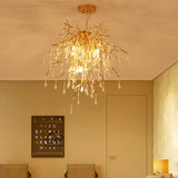 23.5"/31.5" W Clear Crystal Raindrop Hanging Chandelier Rustic 8/10 Lights Gold Ceiling Lamp for Living Room Clearhalo 'Ceiling Lights' 'Chandeliers' Lighting' options 1795374