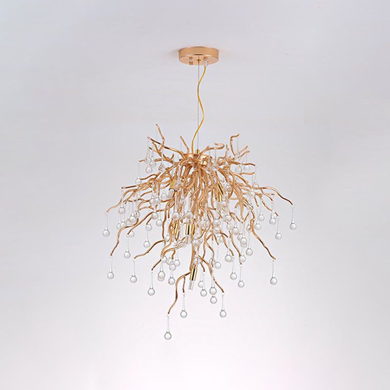 23.5"/31.5" W Clear Crystal Raindrop Hanging Chandelier Rustic 8/10 Lights Gold Ceiling Lamp for Living Room Clearhalo 'Ceiling Lights' 'Chandeliers' Lighting' options 1795376