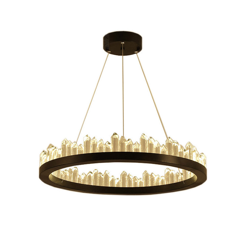 Circle Chandelier Light Modernism Crystal LED Black Suspended Lighting Fixture in Warm/White Light, 16"/23.5"/31.5" Wide Clearhalo 'Ceiling Lights' 'Chandeliers' 'Modern Chandeliers' 'Modern' Lighting' 1795382