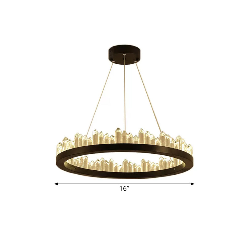 Circle Chandelier Light Modernism Crystal LED Black Suspended Lighting Fixture in Warm/White Light, 16"/23.5"/31.5" Wide Clearhalo 'Ceiling Lights' 'Chandeliers' 'Modern Chandeliers' 'Modern' Lighting' 1795383