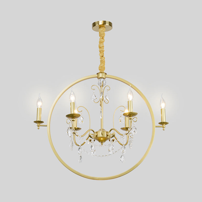 Metallic Golden Ceiling Pendant Circular 6/8-Head Colonial Style Chandelier Light with Crystal Draping Clearhalo 'Ceiling Lights' 'Chandeliers' Lighting' options 1795536