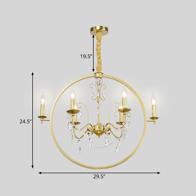 Metallic Golden Ceiling Pendant Circular 6/8-Head Colonial Style Chandelier Light with Crystal Draping Clearhalo 'Ceiling Lights' 'Chandeliers' Lighting' options 1795537