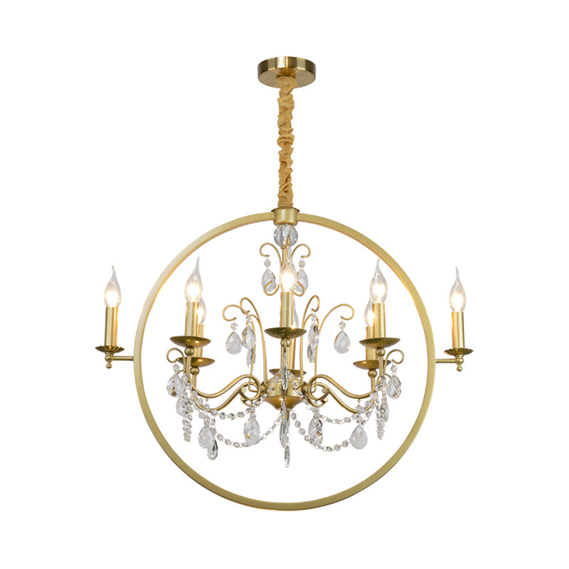 Metallic Golden Ceiling Pendant Circular 6/8-Head Colonial Style Chandelier Light with Crystal Draping Clearhalo 'Ceiling Lights' 'Chandeliers' Lighting' options 1795542