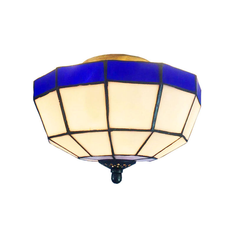 Bowl Flush Ceiling Light Tiffany Style 1 Light Stained Glass Flush Light in Blue and White for Foyer Clearhalo 'Ceiling Lights' 'Close To Ceiling Lights' 'Close to ceiling' 'Flush mount' Lighting' 179569