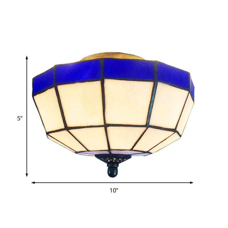 Bowl Flush Ceiling Light Tiffany Style 1 Light Stained Glass Flush Light in Blue and White for Foyer Clearhalo 'Ceiling Lights' 'Close To Ceiling Lights' 'Close to ceiling' 'Flush mount' Lighting' 179570