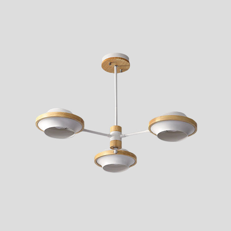 White UFO Ceiling Light Minimalist 3/6 Bulbs Iron Semi Flush Mount with Round Wooden Frame Clearhalo 'Ceiling Lights' 'Close To Ceiling Lights' 'Close to ceiling' 'Semi-flushmount' Lighting' 1795936