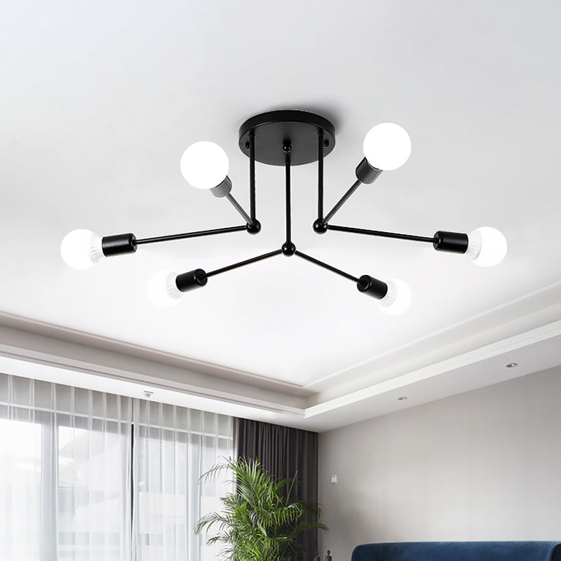 Metal Linear Semi Ceiling Mount Light Kid Bedroom Living Room Contemporary Ceiling Lamp 6 Black Clearhalo 'Ceiling Lights' 'Close To Ceiling Lights' 'Close to ceiling' 'Semi-flushmount' Lighting' 1796027