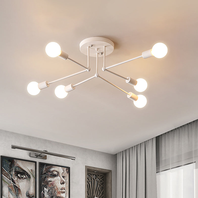 Metal Linear Semi Ceiling Mount Light Kid Bedroom Living Room Contemporary Ceiling Lamp 6 White Clearhalo 'Ceiling Lights' 'Close To Ceiling Lights' 'Close to ceiling' 'Semi-flushmount' Lighting' 1796037