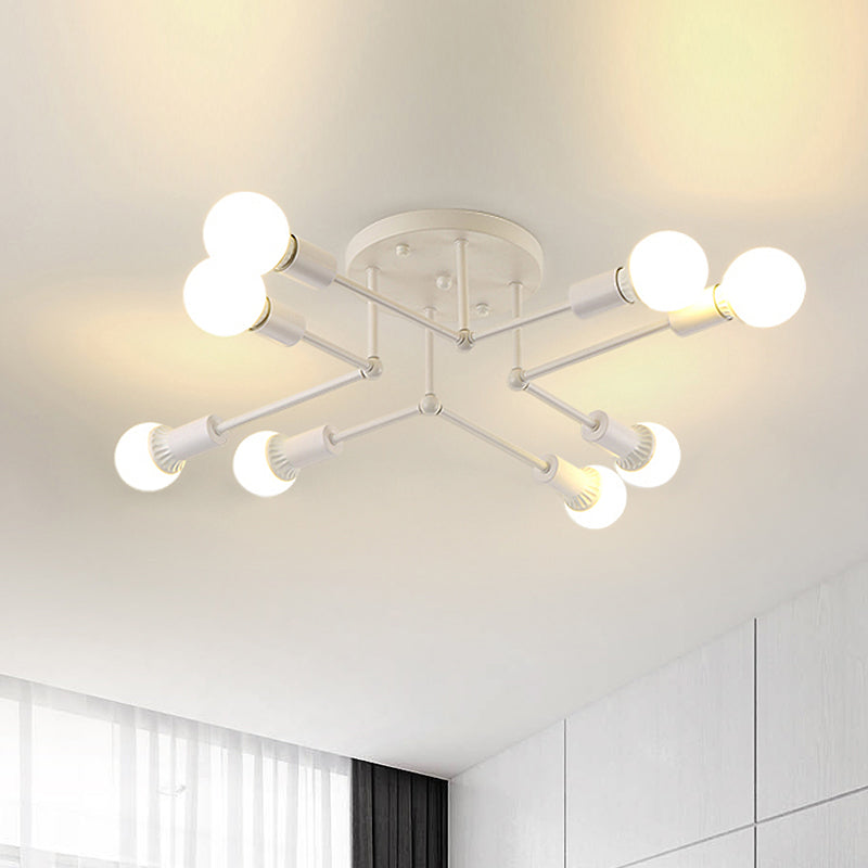 Metal Linear Semi Ceiling Mount Light Kid Bedroom Living Room Contemporary Ceiling Lamp 8 White Clearhalo 'Ceiling Lights' 'Close To Ceiling Lights' 'Close to ceiling' 'Semi-flushmount' Lighting' 1796041