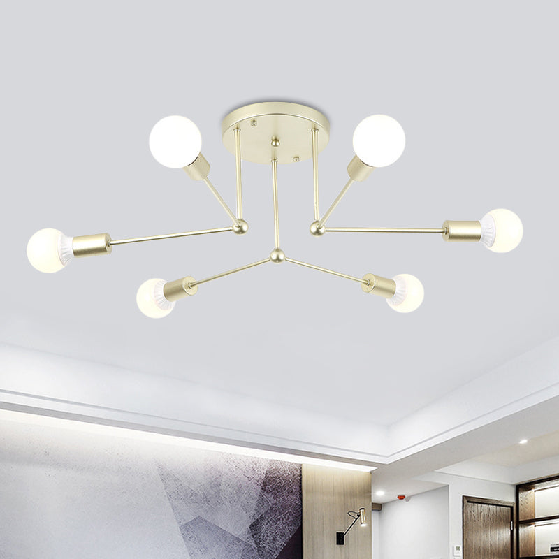 Metal Linear Semi Ceiling Mount Light Kid Bedroom Living Room Contemporary Ceiling Lamp 6 Gold Clearhalo 'Ceiling Lights' 'Close To Ceiling Lights' 'Close to ceiling' 'Semi-flushmount' Lighting' 1796045