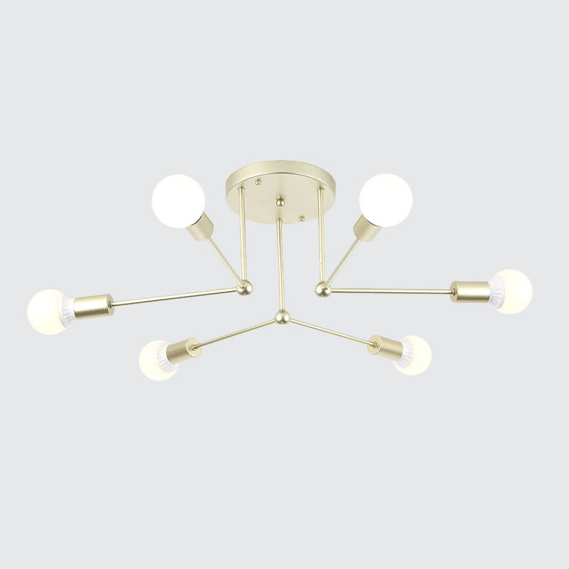 Metal Linear Semi Ceiling Mount Light Kid Bedroom Living Room Contemporary Ceiling Lamp Clearhalo 'Ceiling Lights' 'Close To Ceiling Lights' 'Close to ceiling' 'Semi-flushmount' Lighting' 1796048