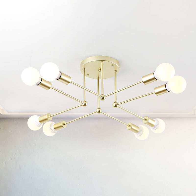 Metal Linear Semi Ceiling Mount Light Kid Bedroom Living Room Contemporary Ceiling Lamp 8 Gold Clearhalo 'Ceiling Lights' 'Close To Ceiling Lights' 'Close to ceiling' 'Semi-flushmount' Lighting' 1796049