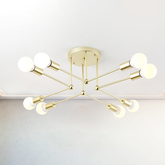 Metal Linear Semi Ceiling Mount Light Kid Bedroom Living Room Contemporary Ceiling Lamp 8 Gold Clearhalo 'Ceiling Lights' 'Close To Ceiling Lights' 'Close to ceiling' 'Semi-flushmount' Lighting' 1796049