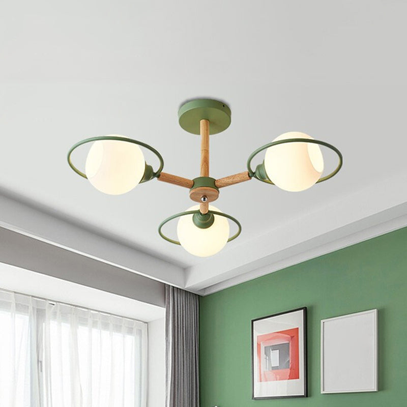 White Sphere Shade Ceiling Light Nordic Style Frosted Glass Ceiling Mount Light with Ring for Dining Room 3 Green Clearhalo 'Ceiling Lights' 'Close To Ceiling Lights' 'Close to ceiling' 'Semi-flushmount' Lighting' 1796053