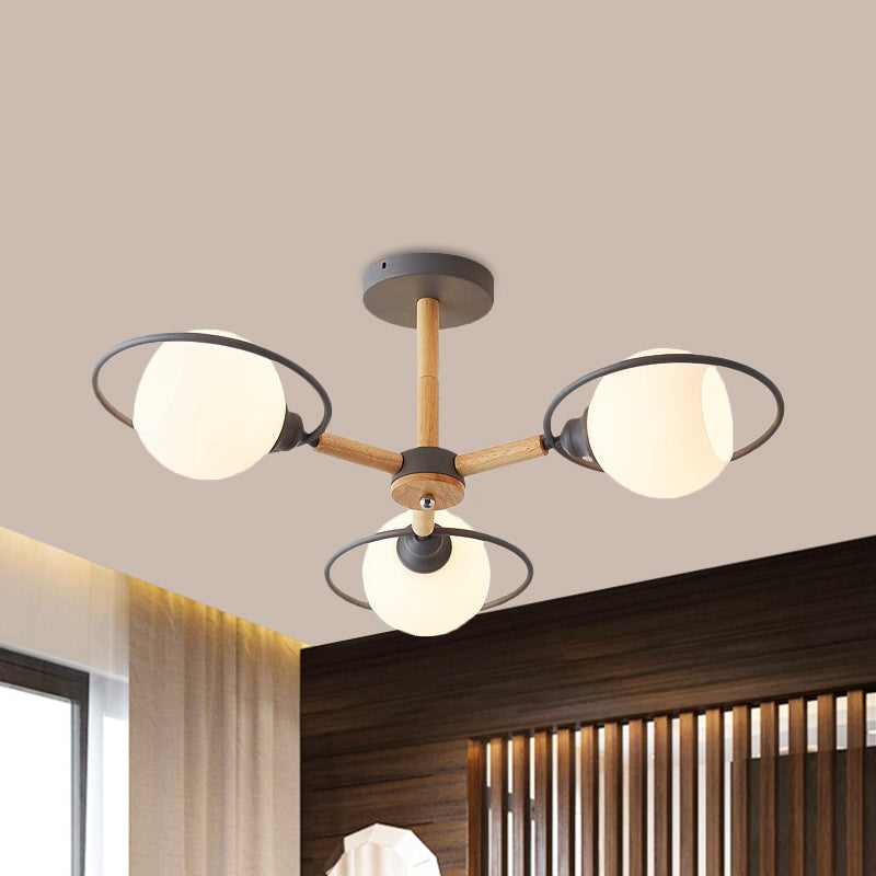 White Sphere Shade Ceiling Light Nordic Style Frosted Glass Ceiling Mount Light with Ring for Dining Room 3 Grey Clearhalo 'Ceiling Lights' 'Close To Ceiling Lights' 'Close to ceiling' 'Semi-flushmount' Lighting' 1796063