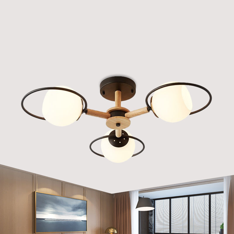 White Sphere Shade Ceiling Light Nordic Style Frosted Glass Ceiling Mount Light with Ring for Dining Room 3 Black Clearhalo 'Ceiling Lights' 'Close To Ceiling Lights' 'Close to ceiling' 'Semi-flushmount' Lighting' 1796071