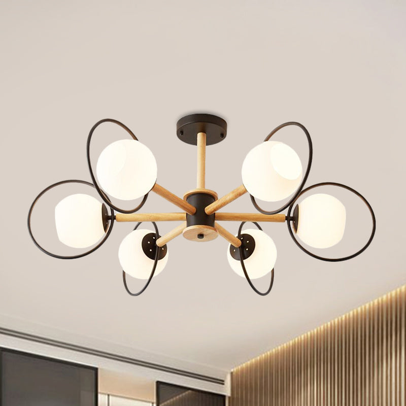 White Sphere Shade Ceiling Light Nordic Style Frosted Glass Ceiling Mount Light with Ring for Dining Room 6 Black Clearhalo 'Ceiling Lights' 'Close To Ceiling Lights' 'Close to ceiling' 'Semi-flushmount' Lighting' 1796075