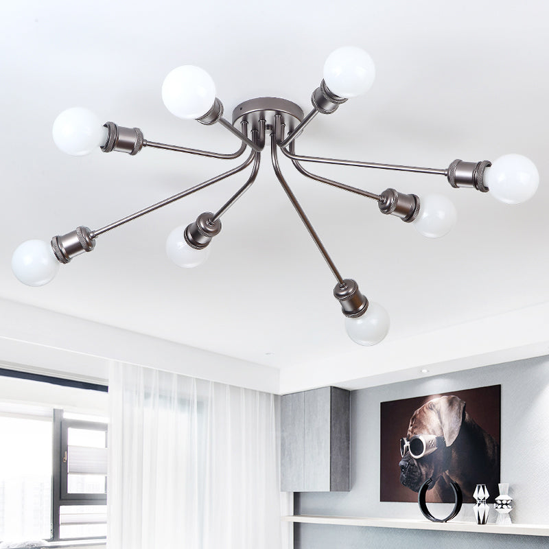 Elegant Style Semi Flush Ceiling Light Slim Linear Metallic Ceiling Lamp for Kid Bedroom 8 Coffee Clearhalo 'Ceiling Lights' 'Close To Ceiling Lights' 'Close to ceiling' 'Semi-flushmount' Lighting' 1796093