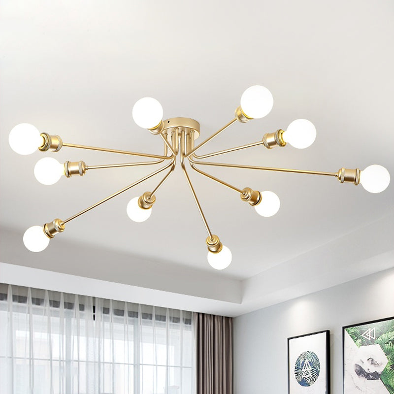 Firework Shaped Flush Ceiling Light Contemporary Metal Semi Flush Mount Light for Restaurant 10 Gold Clearhalo 'Ceiling Lights' 'Close To Ceiling Lights' 'Close to ceiling' 'Semi-flushmount' Lighting' 1796097