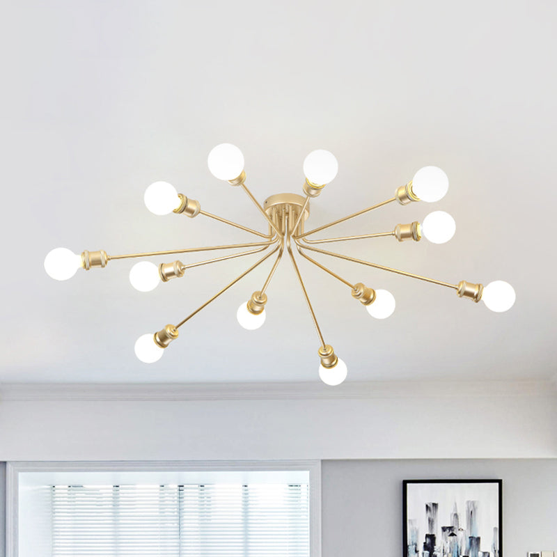 Firework Shaped Flush Ceiling Light Contemporary Metal Semi Flush Mount Light for Restaurant 12 Gold Clearhalo 'Ceiling Lights' 'Close To Ceiling Lights' 'Close to ceiling' 'Semi-flushmount' Lighting' 1796101