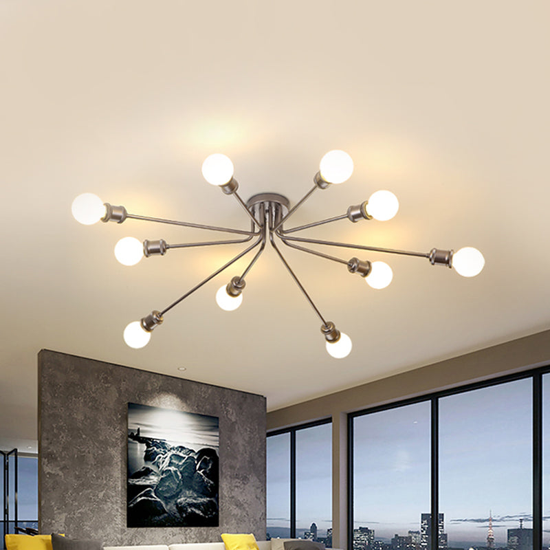 Firework Shaped Flush Ceiling Light Contemporary Metal Semi Flush Mount Light for Restaurant 10 Coffee Clearhalo 'Ceiling Lights' 'Close To Ceiling Lights' 'Close to ceiling' 'Semi-flushmount' Lighting' 1796106