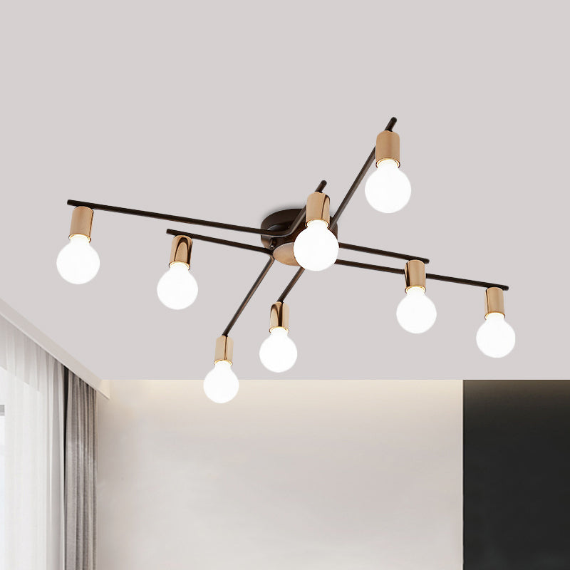 Metal Long Arm Flush Mount Light Adult Bedroom Living Room Romantic Ceiling Lamp 8 Black Clearhalo 'Ceiling Lights' 'Close To Ceiling Lights' 'Close to ceiling' 'Semi-flushmount' Lighting' 1796119