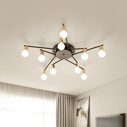 Metal Long Arm Flush Mount Light Adult Bedroom Living Room Romantic Ceiling Lamp 10 Black Clearhalo 'Ceiling Lights' 'Close To Ceiling Lights' 'Close to ceiling' 'Semi-flushmount' Lighting' 1796124