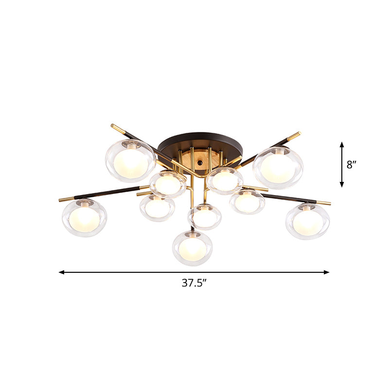 Dining Room Oval Shade Ceiling Fixture Glass and Metal Contemporary Gold Semi Flush Mount Light Clearhalo 'Ceiling Lights' 'Close To Ceiling Lights' 'Close to ceiling' 'Glass shade' 'Glass' 'Island Lights' 'Semi-flushmount' Lighting' 1796143