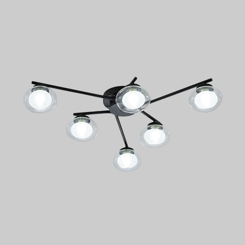 Modern Oval Shade Ceiling Lamp Multi-Head Metal Semi Flush Mount Light for Dining Table Clearhalo 'Ceiling Lights' 'Close To Ceiling Lights' 'Close to ceiling' 'Glass shade' 'Glass' 'Semi-flushmount' Lighting' 1796162