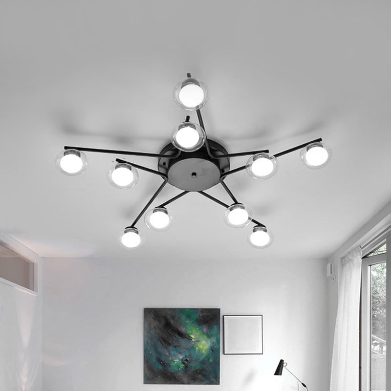 Modern Oval Shade Ceiling Lamp Multi-Head Metal Semi Flush Mount Light for Dining Table 10 Black Clearhalo 'Ceiling Lights' 'Close To Ceiling Lights' 'Close to ceiling' 'Glass shade' 'Glass' 'Semi-flushmount' Lighting' 1796167