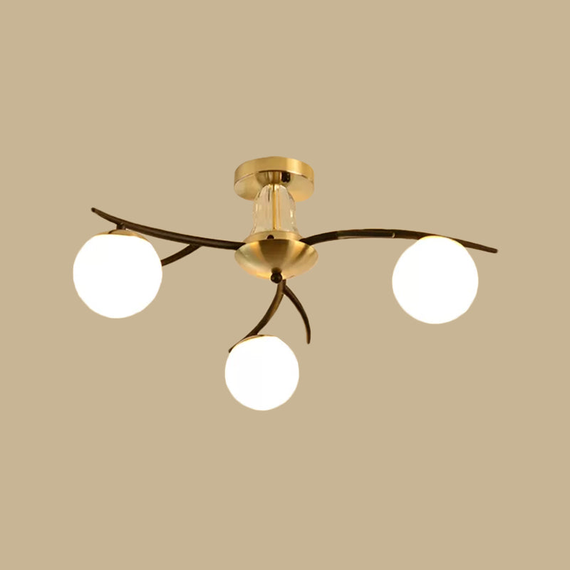 Living Room Orb Shade Ceiling Lamp Milk Glass Modern Style Semi Flush Mount Light in Black Clearhalo 'Ceiling Lights' 'Close To Ceiling Lights' 'Close to ceiling' 'Glass shade' 'Glass' 'Semi-flushmount' Lighting' 1796174