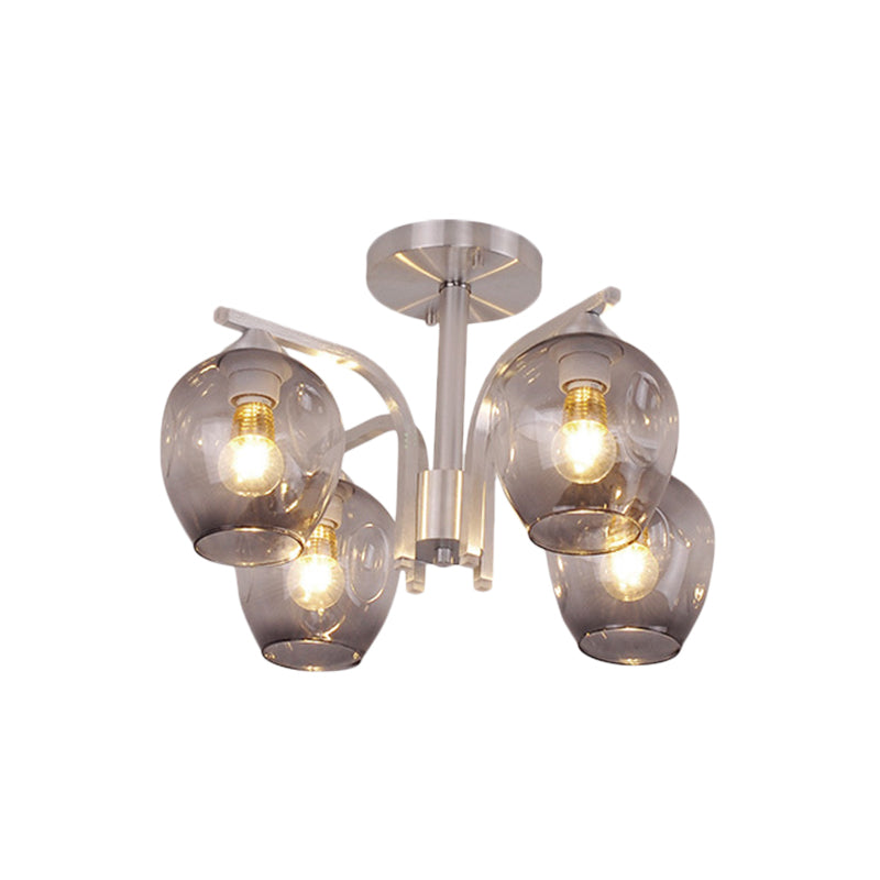 4 Heads Bud Shade Ceiling Light Contemporary Semi Flushmount Light for Dining Room Bedroom Clearhalo 'Ceiling Lights' 'Close To Ceiling Lights' 'Close to ceiling' 'Glass shade' 'Glass' 'Semi-flushmount' Lighting' 1796188